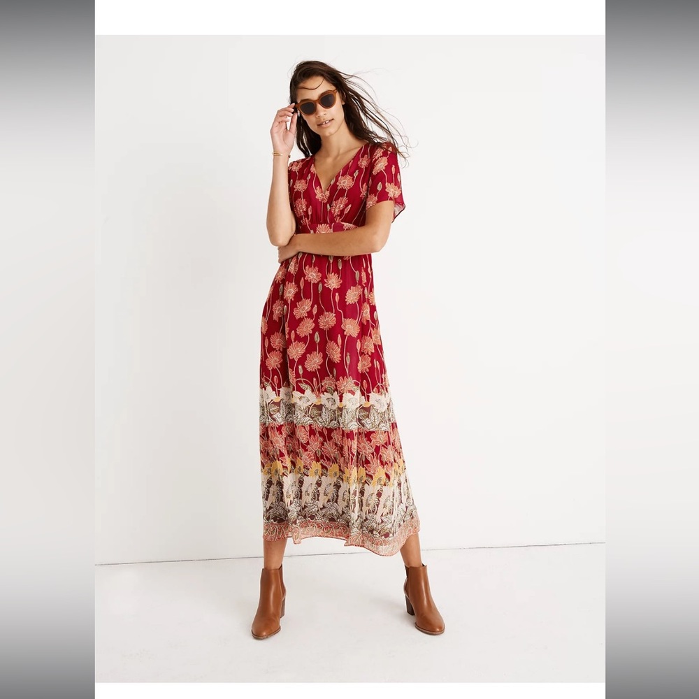 Madewell Tulip Sleeve Maxi Dress in Tall Sunflowers Faux Wrap AB328